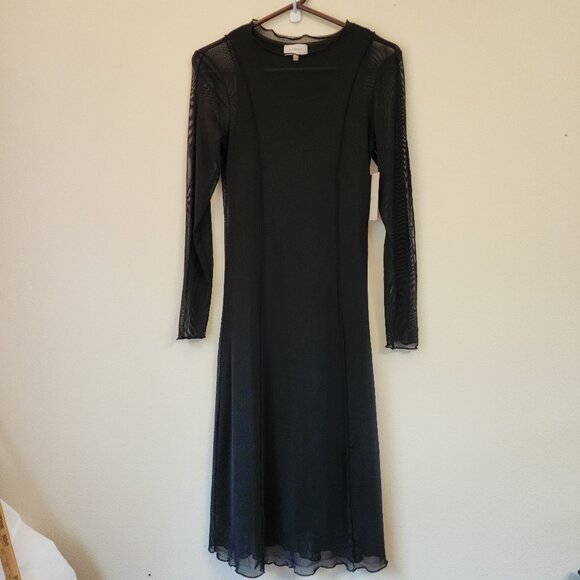 Bohme Black Sheath Midi Dress Long Slv Sheer Women S NWT Grunge Charmed Witches - Picture 1 of 15